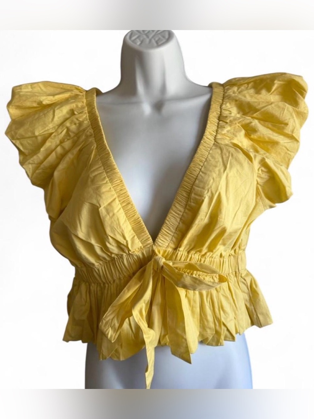Free People Yellow Ruffle Tie-Front Peplum Blouse